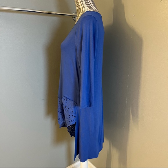 Chicos Womens Aster Blue 1/2 Sleeve Boho Lace Trim Rayon Stretchy Tunic Top Sz 1 - Picture 4 of 15